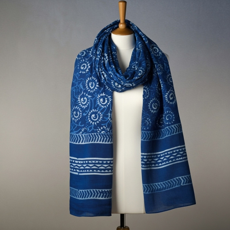 INDIGO HAND PRINTED STOLE