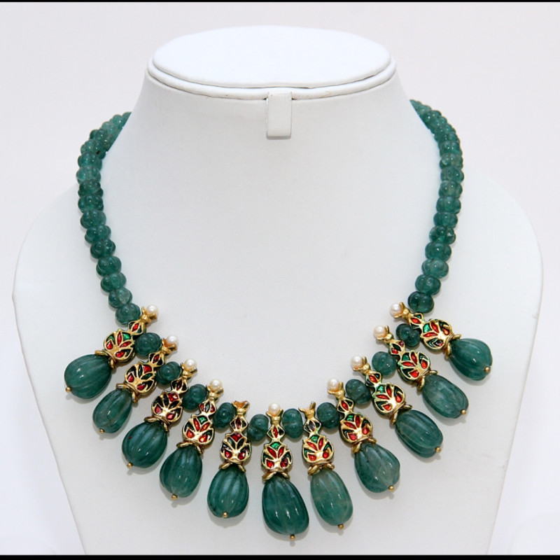 NECKLACE SET ANTIQUE FINISH WITH SEMI PRECIOUS STONES AND MINT GREEN QUARTZ