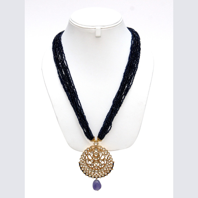 Necklace Set with Kundan Jadau Pendant and Blue Hydro Beads
