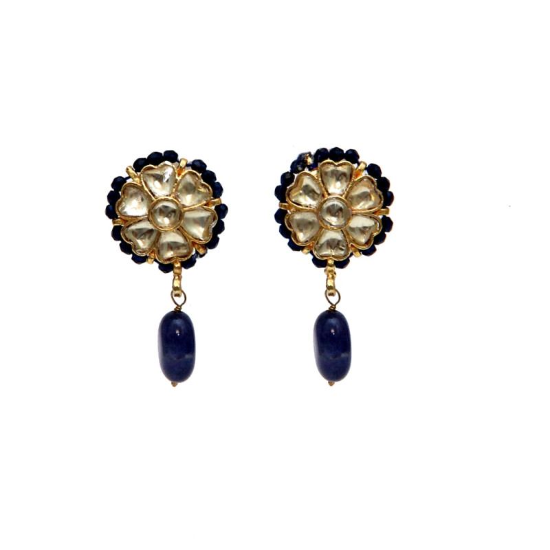 Necklace Set with Kundan Jadau Pendant and Blue Hydro Beads
