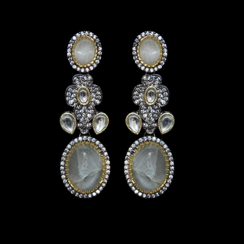 Necklace Antique Finish Set in Brass with Gray Stones