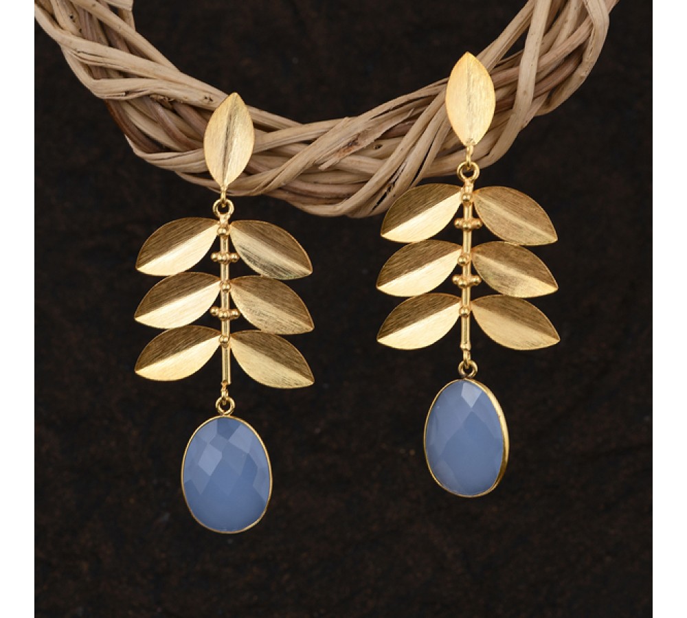 Earrings  Gold Plated with Blue Stone