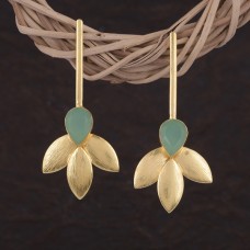 Earrings Gold Plated leaf with Aqua Stone
