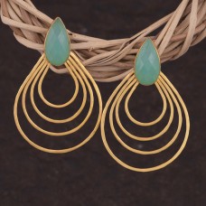 Earrings Gold Plated with Aqua Stone