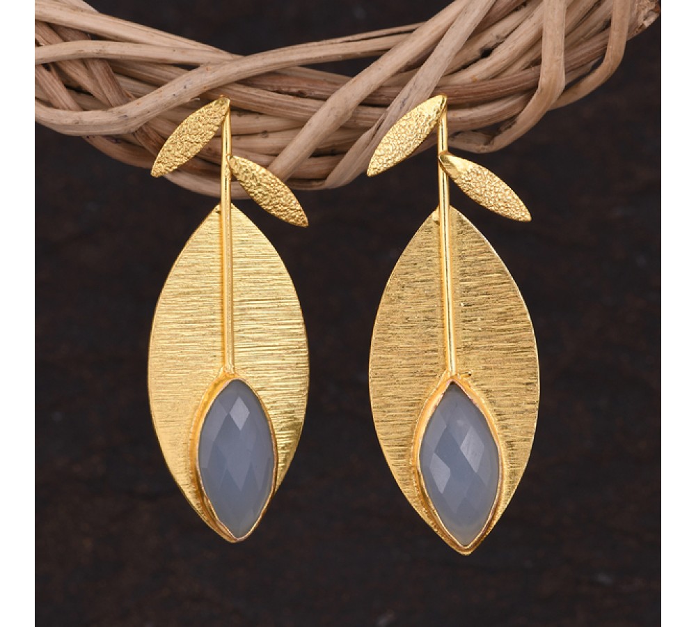 Earrings Gold Plated with Blue Stone
