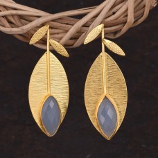 Earrings Gold Plated with Blue Stone