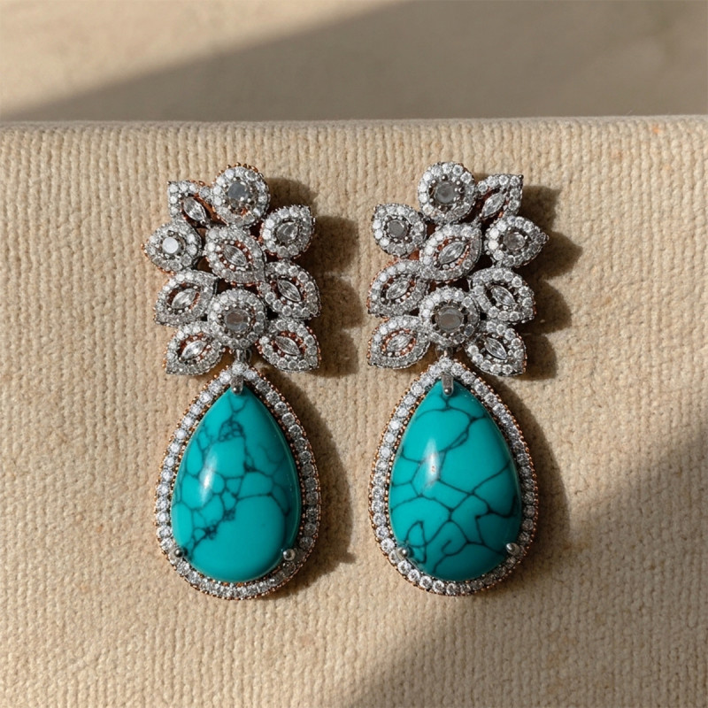Earrings with Zircons and Turquoise
