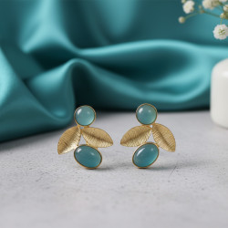 Earrings Brass Gold Plated Leaf Fashion Earrings with Aqua Chalcedony