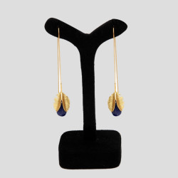 Earrings Brass Gold Plated Leaf Fashion Earring With Lapis