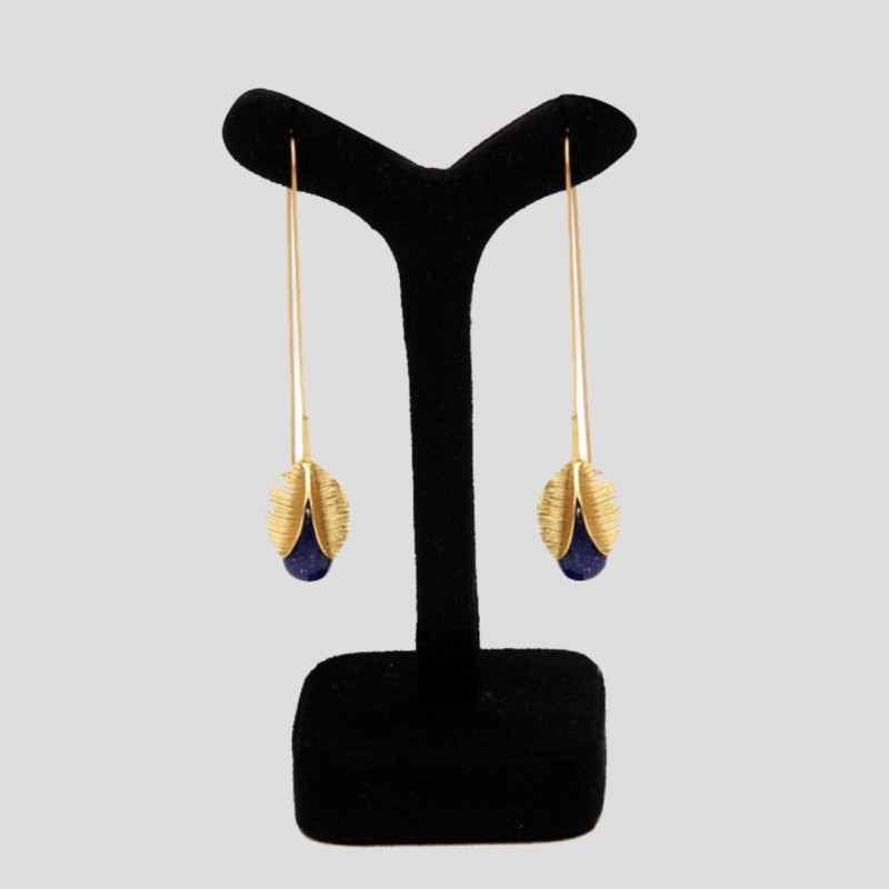 Earrings Brass Gold Plated Leaf Fashion Earring With Lapis