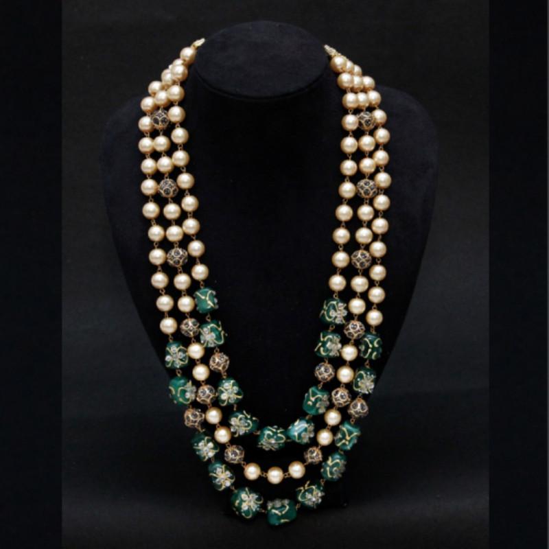 NECKLACE PEARLS,MARCASITE BEADS,GREEN ONYX