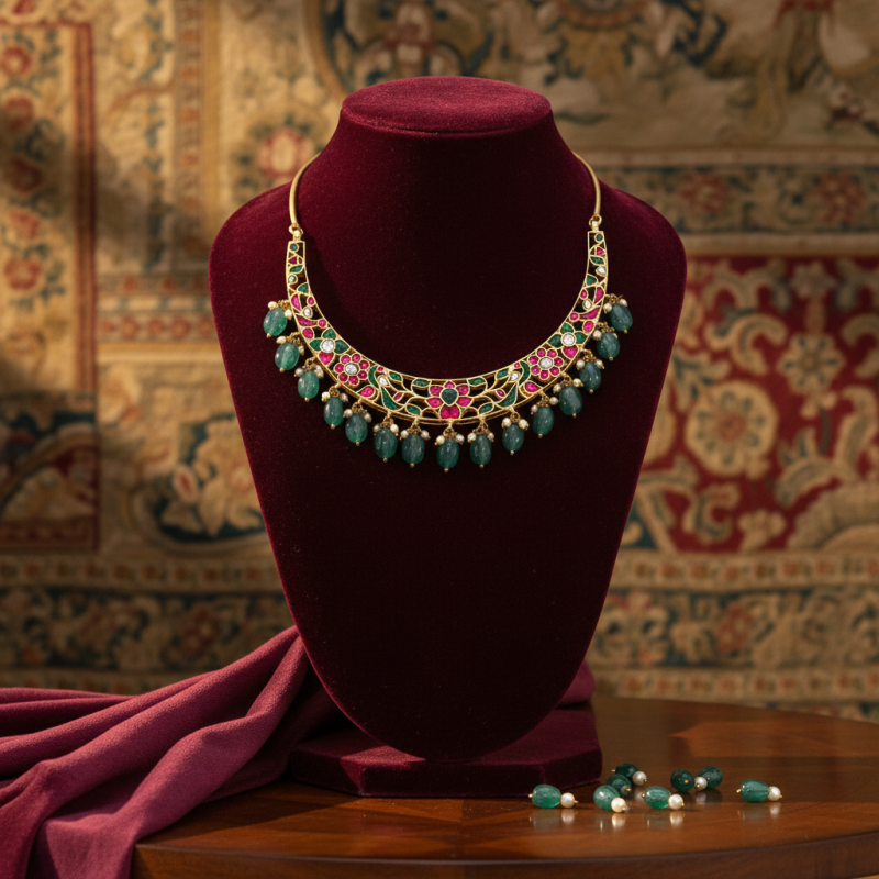 HASLI NECKLACE WITH GREEN CARVED QUARTZ DROPS