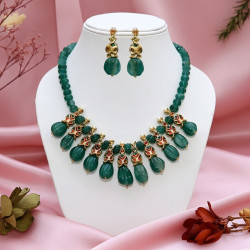 NECKLACE SET ANTIQUE FINISH WITH SEMI PRECIOUS STONES AND MINT GREEN QUARTZ