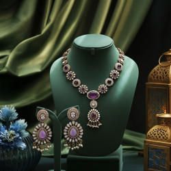 NECKLACE SET ANTIQUE FINISH WITH PINK JADE