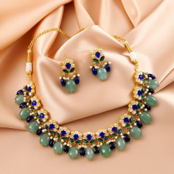 NECKLACE SET WITH GREEN AVENTURINE AND BLUE ONYX DROPS