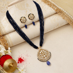 Necklace Set with Kundan Jadau Pendant and Blue Hydro Beads