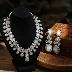 Necklace Antique Finish Set in Brass with Gray Stones