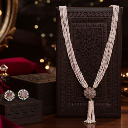 NECKLACE SET MULTI STRING WITH CZ CRYSTAL BEADS AND PIN STONE PENDENT WITH TASSEL