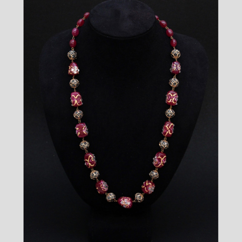 NECKLACE CALCEDONIA MARCASITE BLACK BEADS