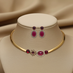 HASLI NECKLACE SET WITH AMERICAN DIAMOND & RUBY PINK STONE
