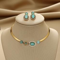 HASLI NECKLACE SET WITH AMERICAN DIAMOND & MINT STONE