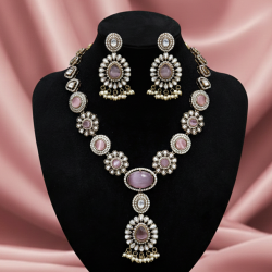 NECKLACE SET ANTIQUE FINISH WITH PURPLE JADE