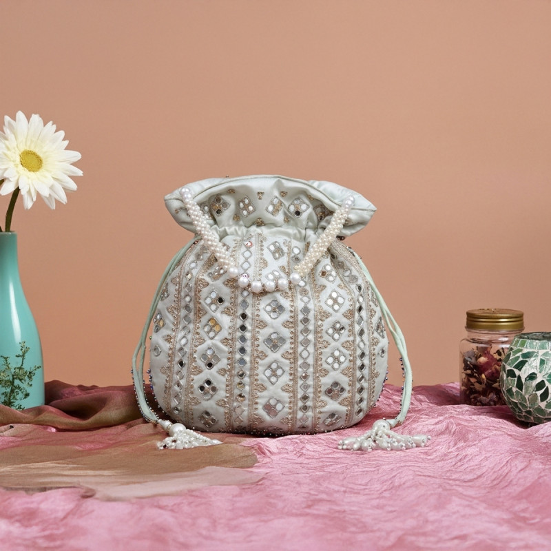 POTLI EVENING BAG, RICH MIRROR WORK