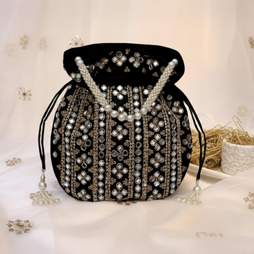 POTLI EVENING BAG, RICH MIRROR WORK