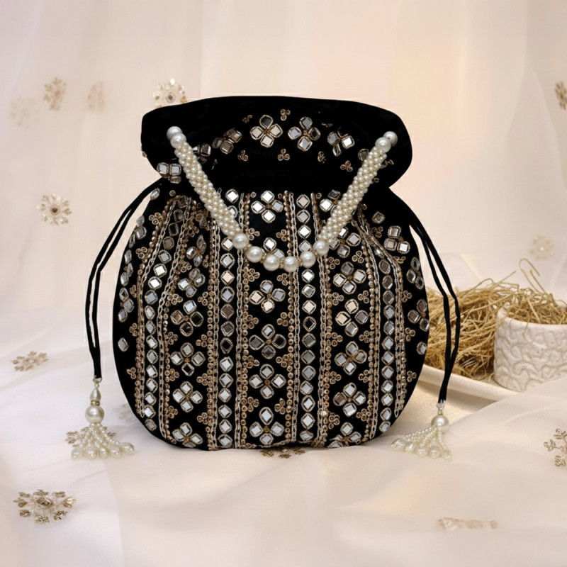 POTLI EVENING BAG, RICH MIRROR WORK