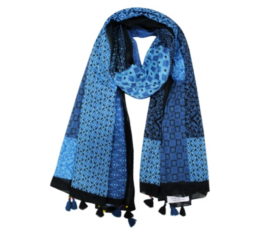 STOLE COTTON PRINTED MIXED WITH TASSELS  STOLE COTTON PRINTED MIXED WITH TASSELS