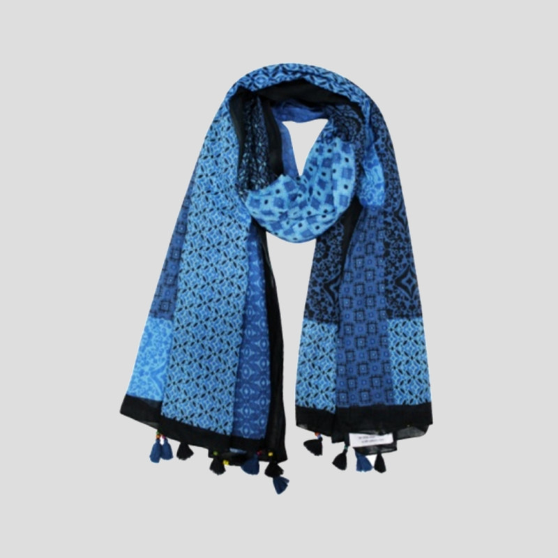 STOLE COTTON PRINTED MIXED WITH TASSELS
