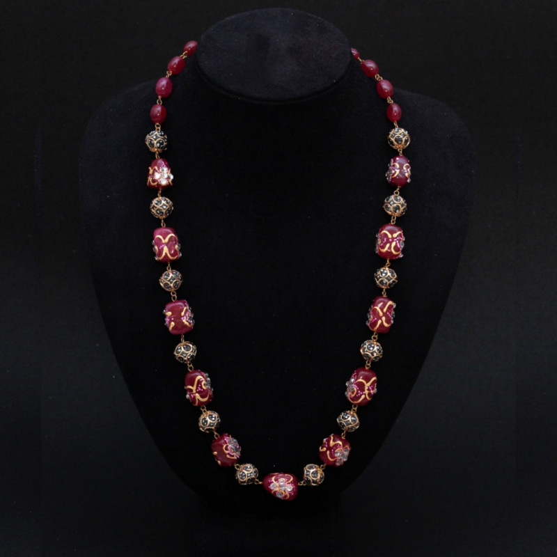 NECKLACE CALCEDONIA MARCASITE BLACK BEADS