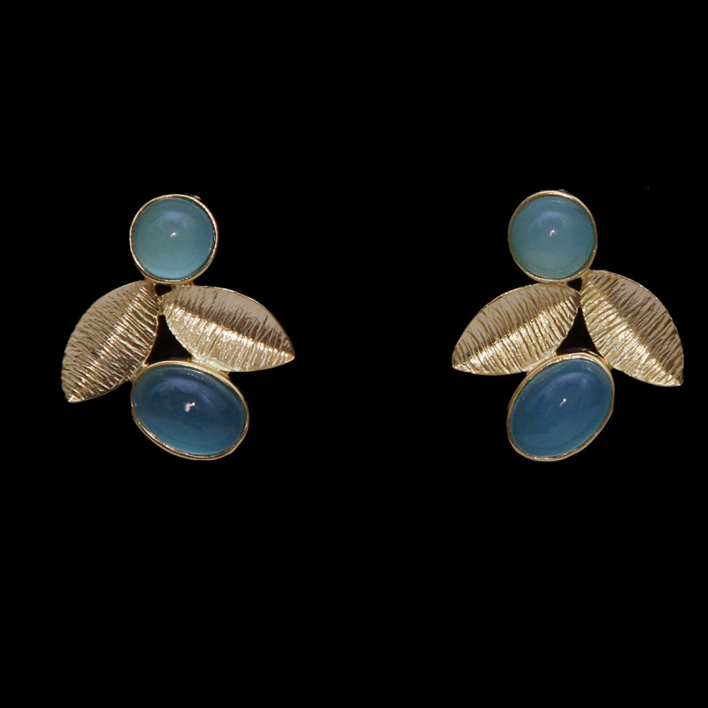 Earrings Brass Gold Plated Leaf Fashion Earrings with Aqua Chalcedony
