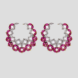 Earrings Gold Plated, with Red Cut Stones and Zircons