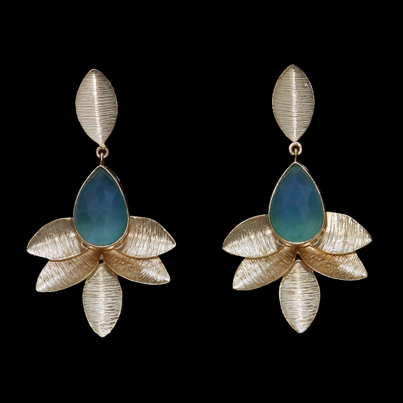 Earrings Brass Gold Plated Leaf Fashion Earrings with Rose Chalcedony