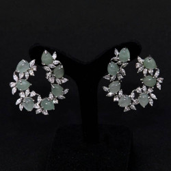 Earrings with Zircons and Light Green Aventurine