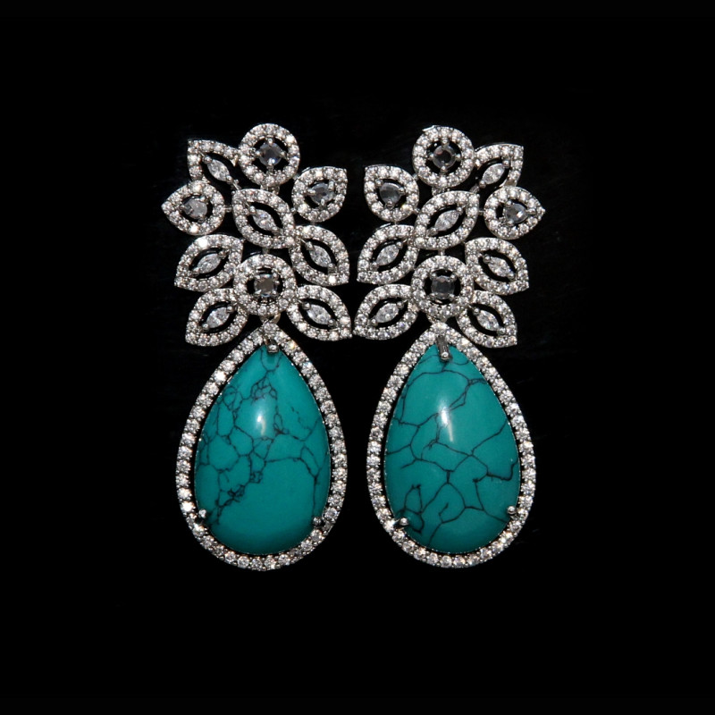 Earrings with Zircons and Turquoise