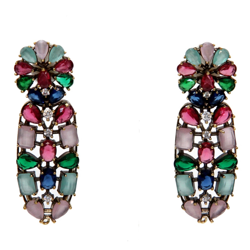 NECKLACE SET ANTIQUE FINISH WITH MULTI COLOR SETTED STONE