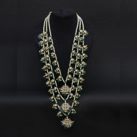 NECKLACE MULTI LAYER KUNDAN JADAU WITH STRABERRY QUARTZ DROPS