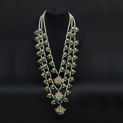 NECKLACE MULTI LAYER KUNDAN JADAU WITH STRABERRY QUARTZ DROPS
