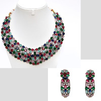 NECKLACE SET ANTIQUE FINISH WITH MULTI COLOR SETTED STONE