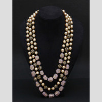 NECKLACE PEARLS,MARCASITE BEADS,PINK CALCEDONIA