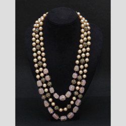 NECKLACE PEARLS,MARCASITE BEADS,PINK CALCEDONIA