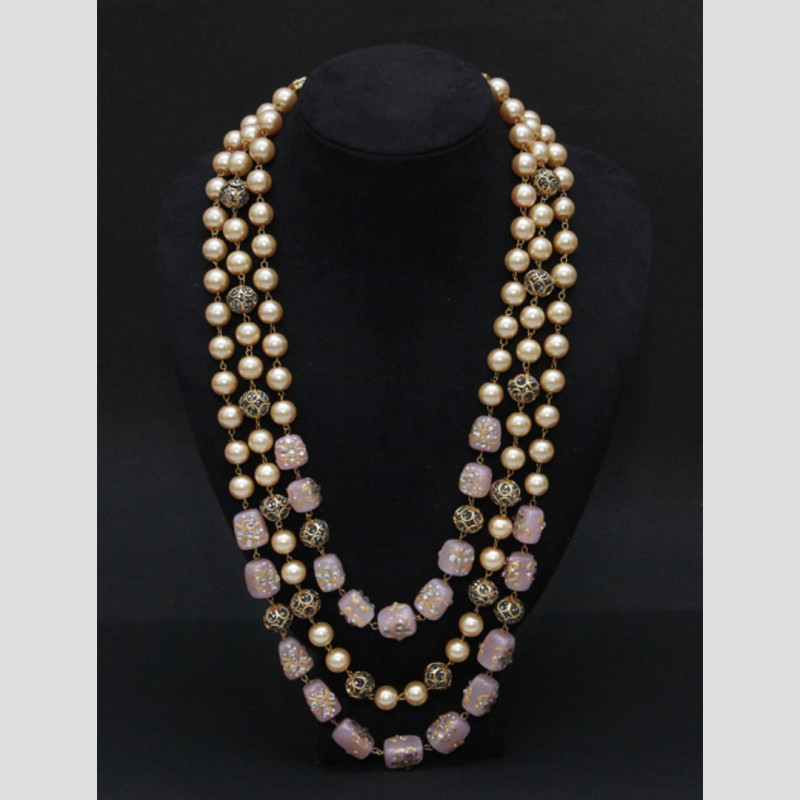 NECKLACE PEARLS,MARCASITE BEADS,PINK CALCEDONIA