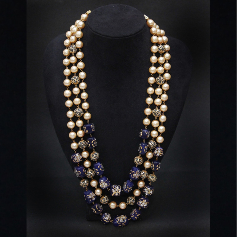 NECKLACE PEARLS,MARCASITE BEADS,BLUE ONYX