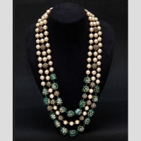 NECKLACE PEARLS,MARCASITE BEADS,GREEN ONYX