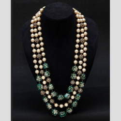 NECKLACE PEARLS,MARCASITE BEADS,GREEN ONYX