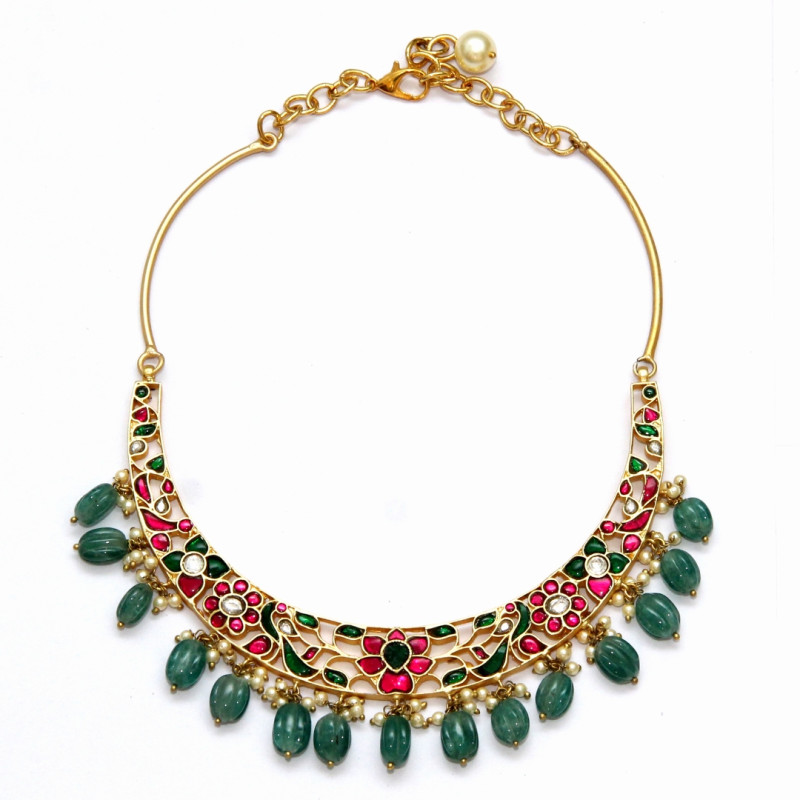 HASLI NECKLACE WITH GREEN CARVED QUARTZ DROPS