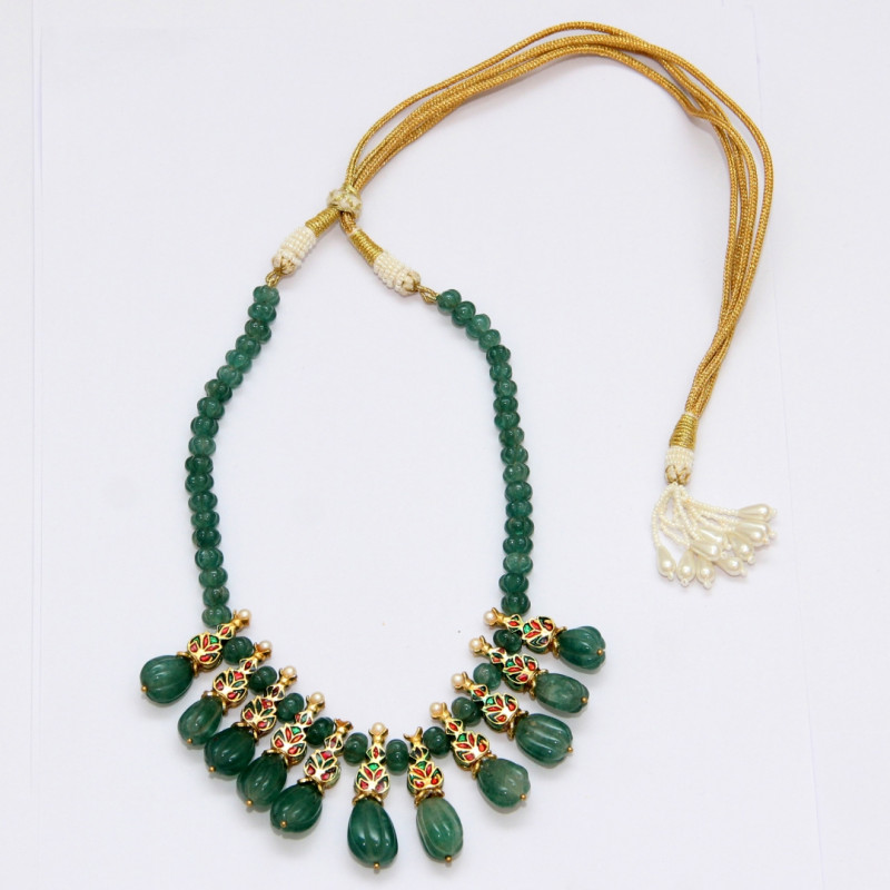 NECKLACE SET ANTIQUE FINISH WITH SEMI PRECIOUS STONES AND MINT GREEN QUARTZ