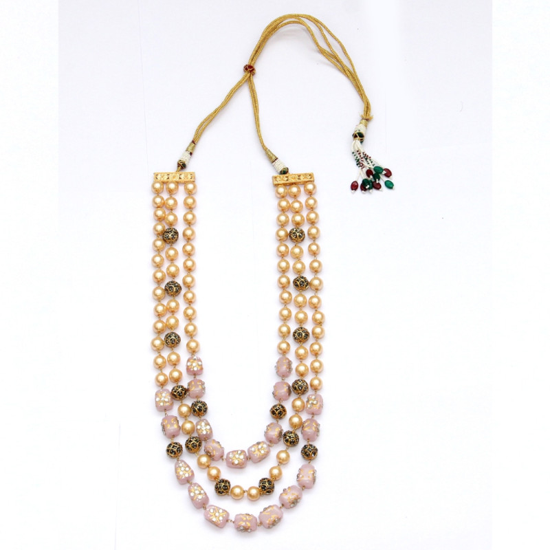 NECKLACE PEARLS,MARCASITE BEADS,PINK CALCEDONIA